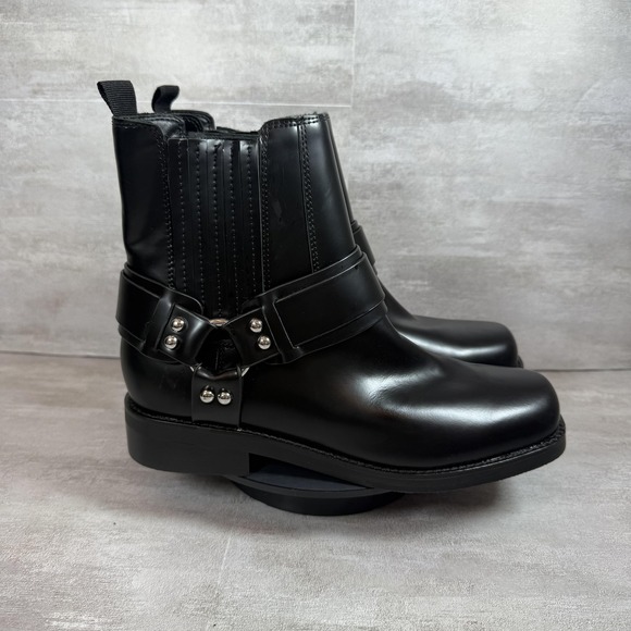 Marc Fisher LTD Boots Women's Size 7.5 Black Harness Western Biker Slip On Shoes - Picture 1 of 8